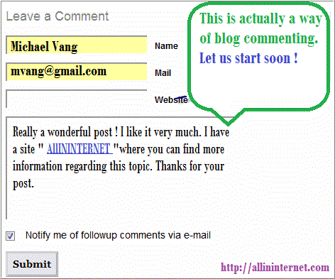 Back link creating through blog commenting