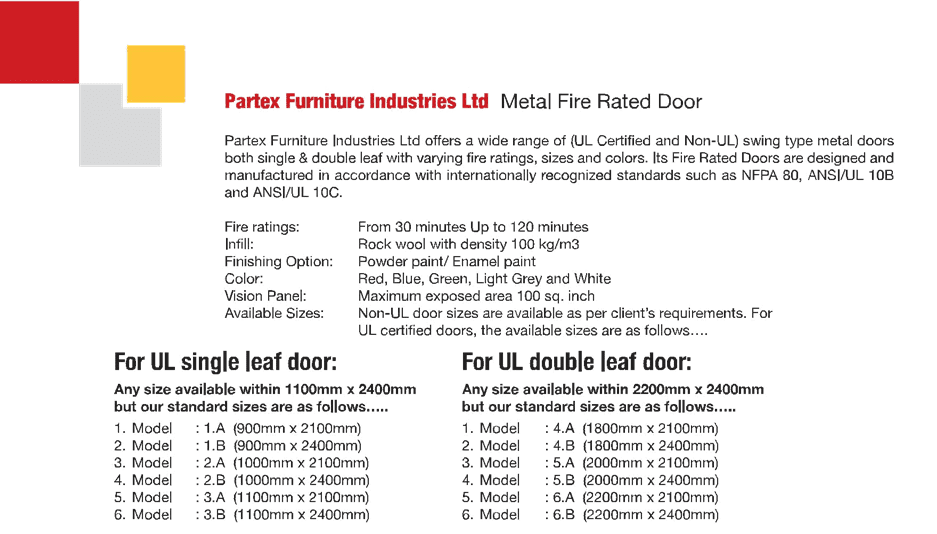 Partex Fire Door Sizes
