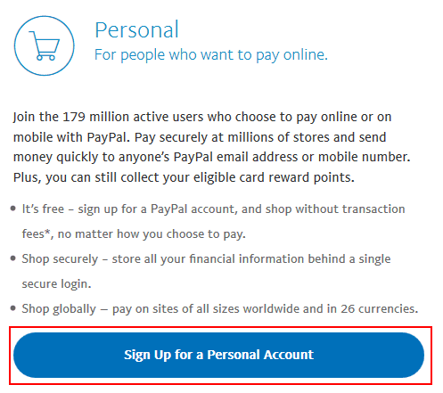 personal paypal account open